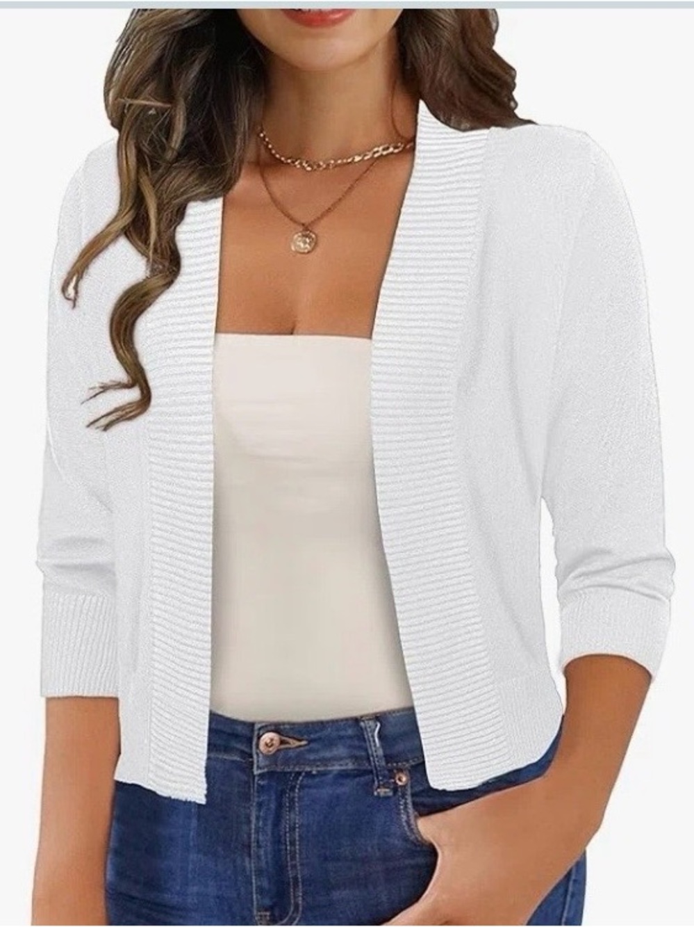 Open-Front White Knit Women's Sweater Cardigan